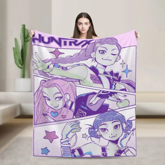 Cool K-Pop Demon Anime Hunter Super Soft Flannel  throw Blanket For Sofa Couch Bedspread