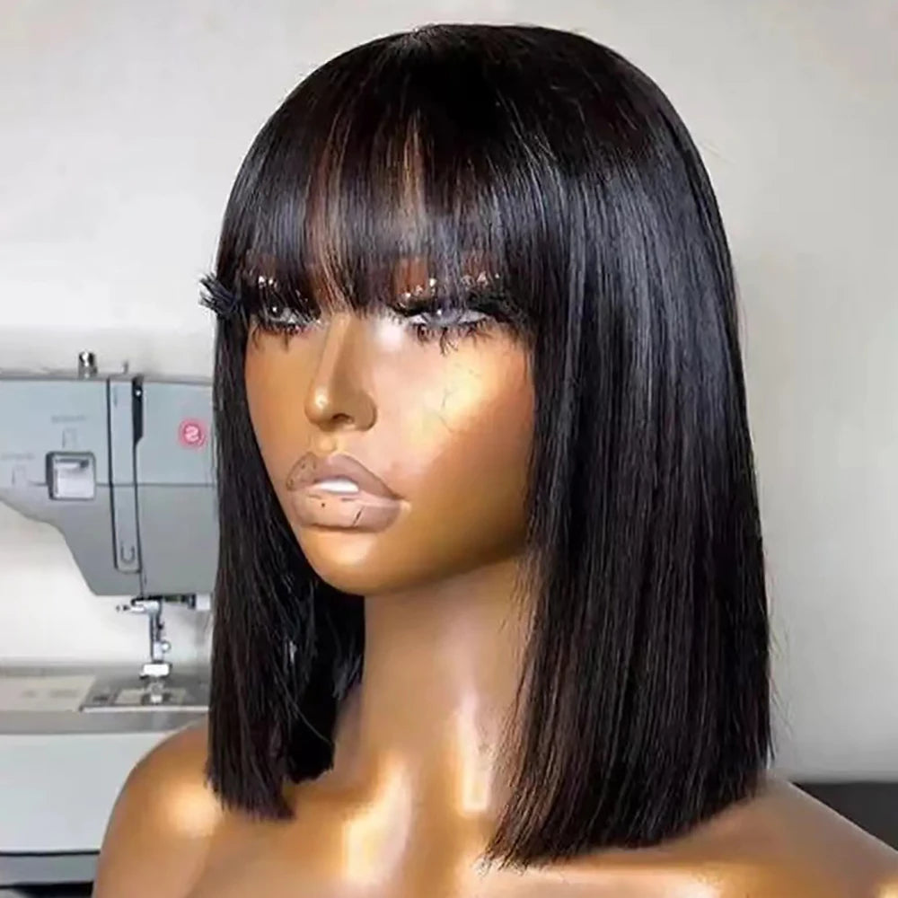 Short Bob Wig with Bangs Straight Human Hair Bob Wig For Women