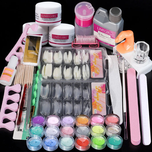 18 Colors Nail Acrylic Powder and Liquid Monomer Nails Art Decoration For Manicure Set Crystal Glitter 3D Tips Carving Tools