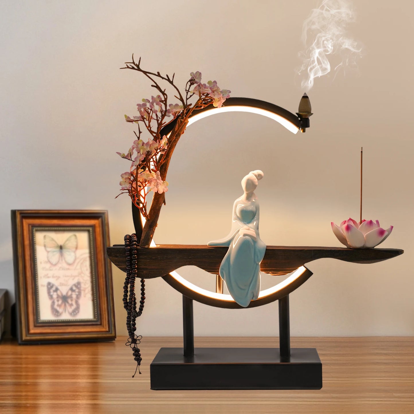 Zen Meditation Incense Burner Set with Unique Smoke Tabletop Decoration for Living Rooms, Tea Rooms