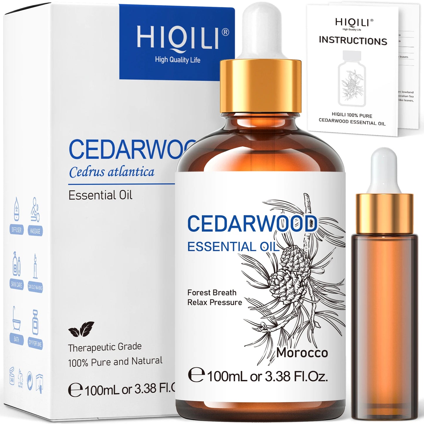 Cedarwood Essential Oil, Pure Essential Oil for Diffuser, Humidifier, Massage, Relaxing, Relieving Stress