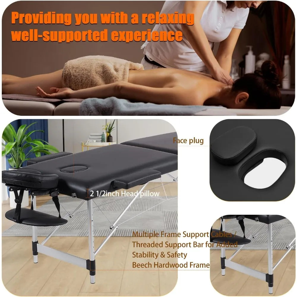 84-Inch Adjustable Portable Massage Table with Neck Stretcher for Massage, Beauty, and Tattoo Services