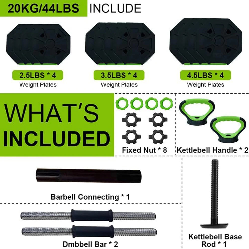 4 in 1 Adjustable Dumbbell Set,44lbs Weight Set with Iron Handle