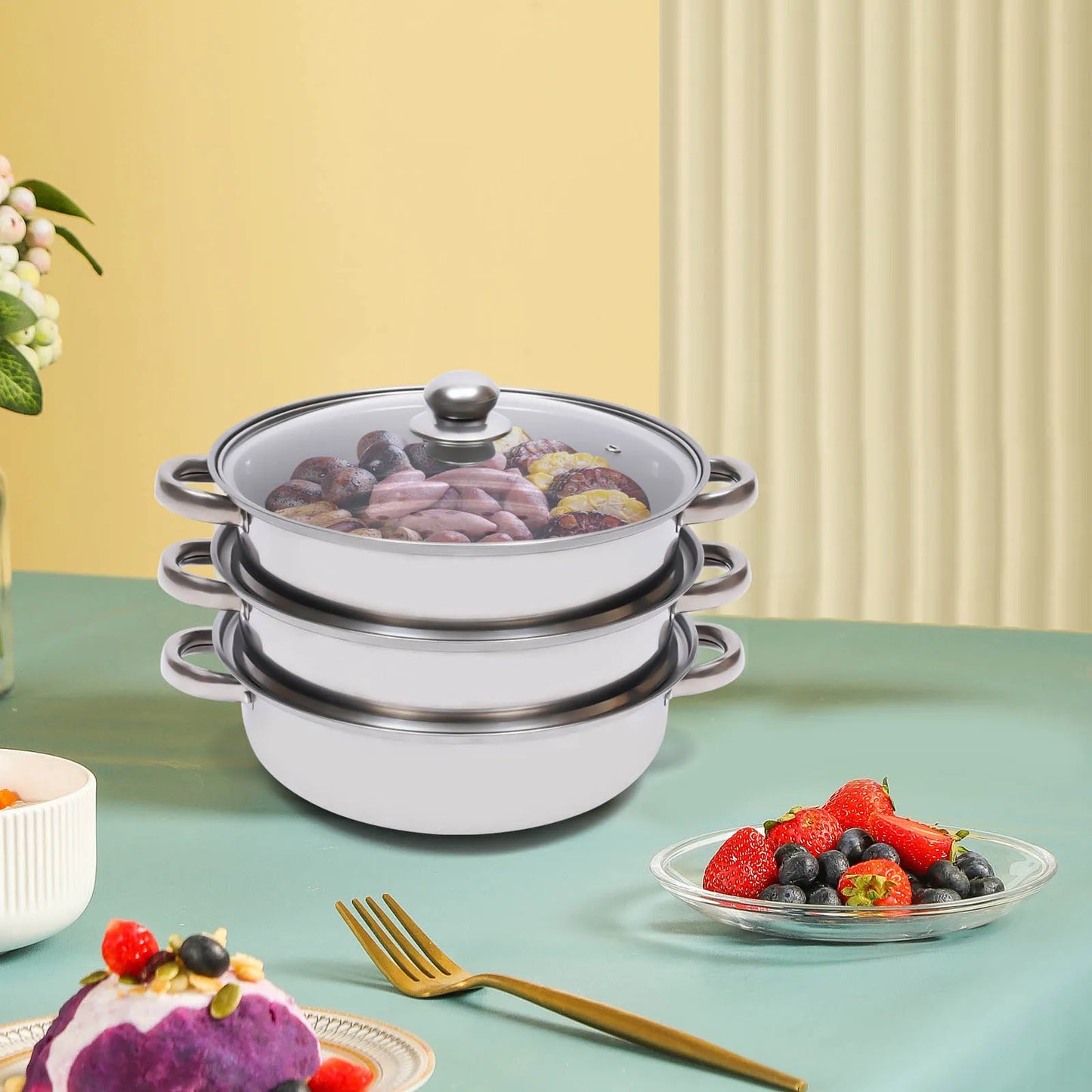Stainless Steel Steamer 28cm Overlapping Steaming Pot Cookware
