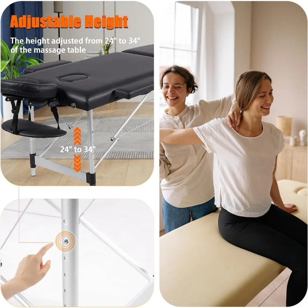 84-Inch Adjustable Portable Massage Table with Neck Stretcher for Massage, Beauty, and Tattoo Services