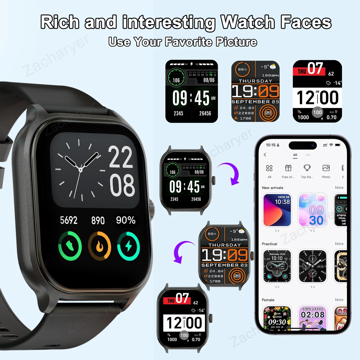Smart watch, wireless calling/dial, multi-Sport mode, for iPhone/Andriod
