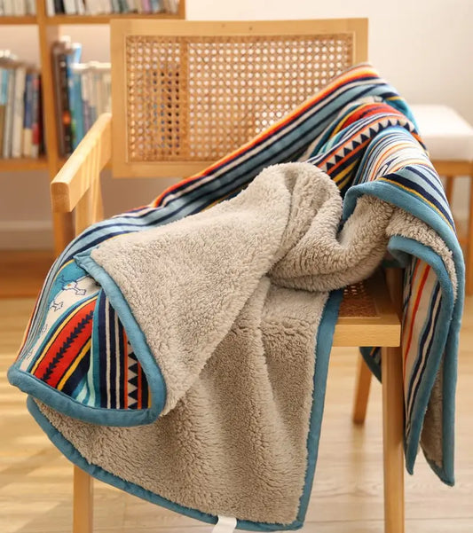 Lightweight Boho Sherpa Throw 50'' X 60'' Blanket - Soft Plush Flannel Throw Stripe Blankets