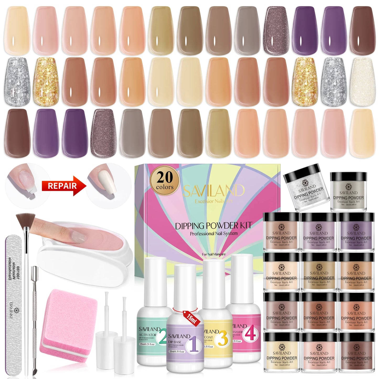 31PCS Dipping Nail Powder Kit Nail Dip Powder Liquid Set Nail Repair Nail Art