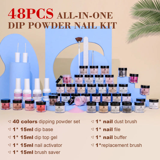 49pcs Dipping Nail Powder Kit Glitter Dip Powder Liquid Set .Nail Art Salon