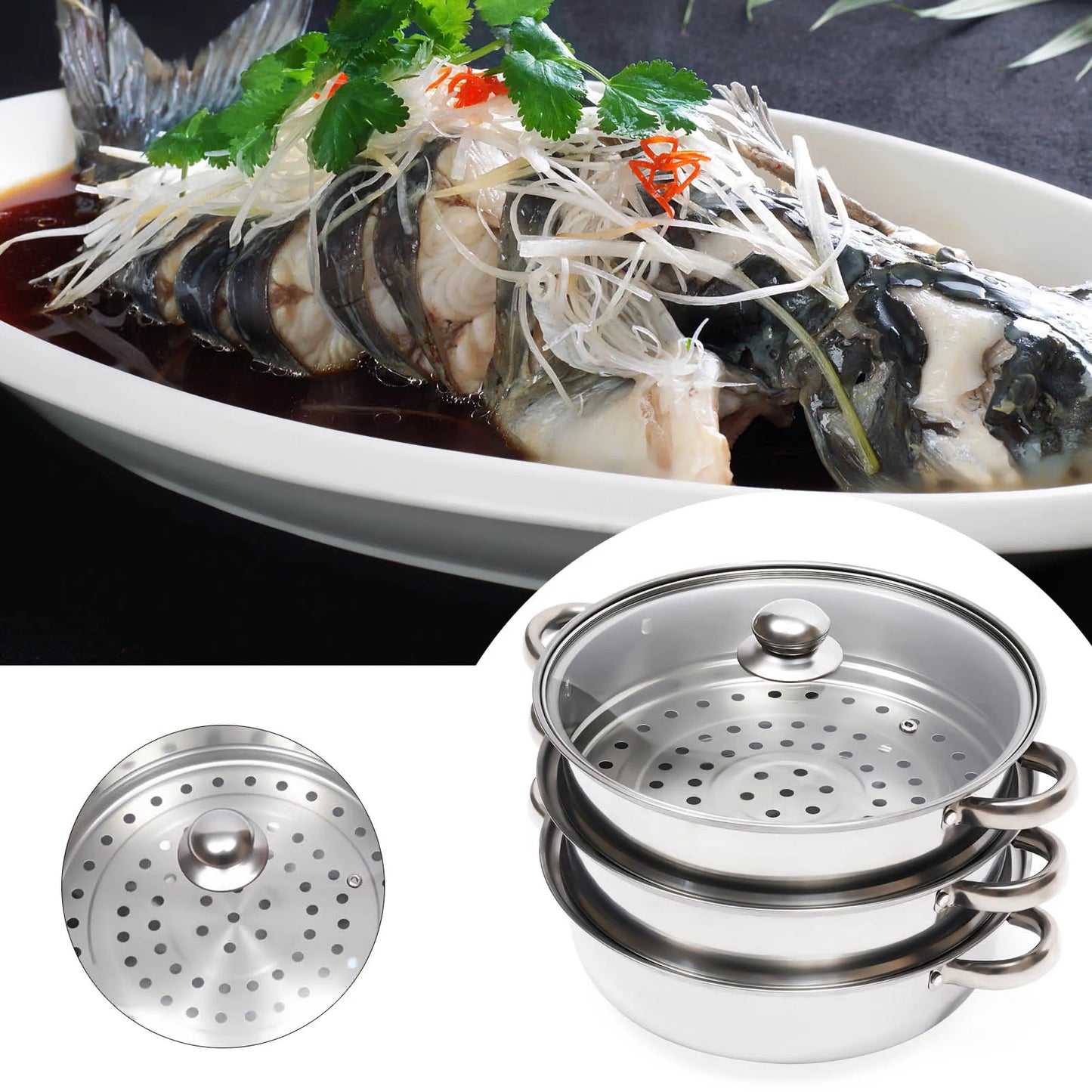 Stainless Steel Steamer 28cm Overlapping Steaming Pot Cookware