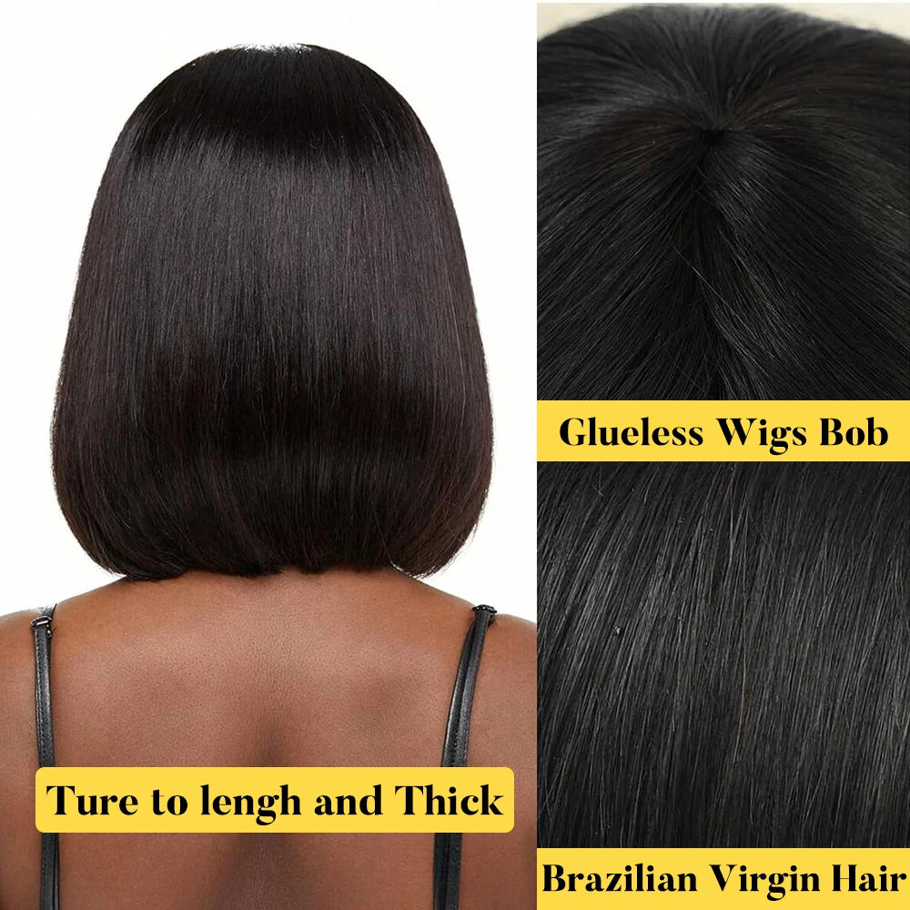 Short Bob Wig with Bangs Straight Human Hair Bob Wig For Women
