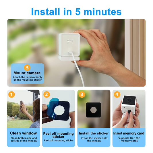 Window Camera Indoor Security, 110°Wide-angle, With Color Night Vision, HD Video Camera, 2-Way Audio
