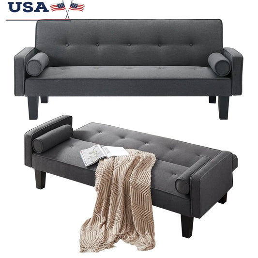 Convertible Futon Sofa Bed, Couch Adjustable Backrest Comfortable Seating Easy Assembly Compact Living Room
