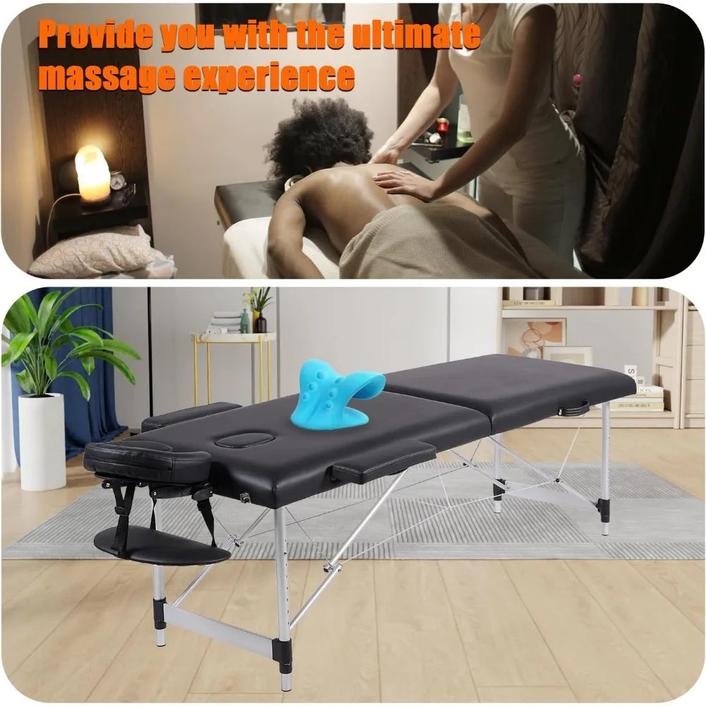 84-Inch Adjustable Portable Massage Table with Neck Stretcher for Massage, Beauty, and Tattoo Services