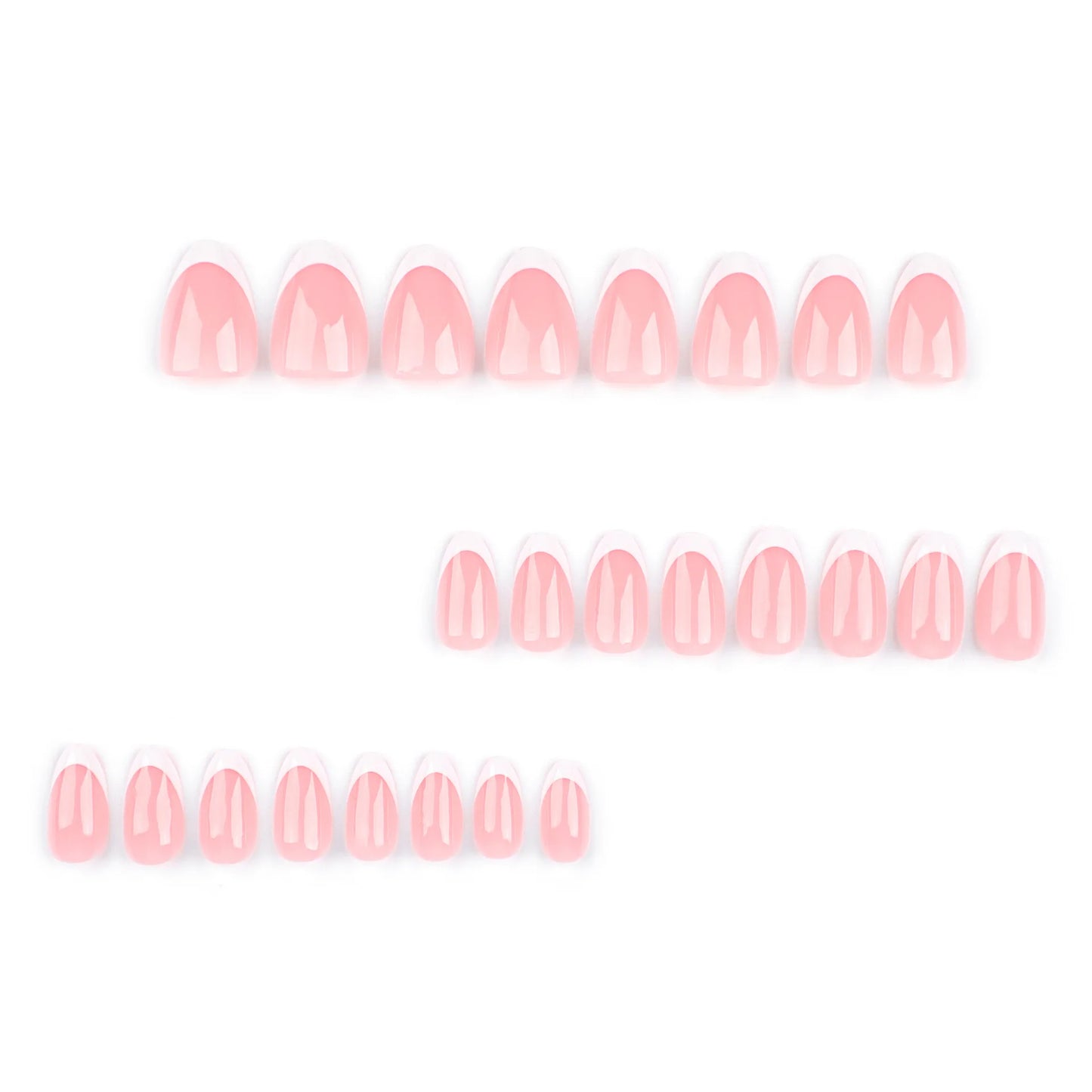 24pcs White French Fake Nails with Glue Simple Pink Press on Nails Short Oval Shape Reusable Acrylic Full Cover Nails Tips