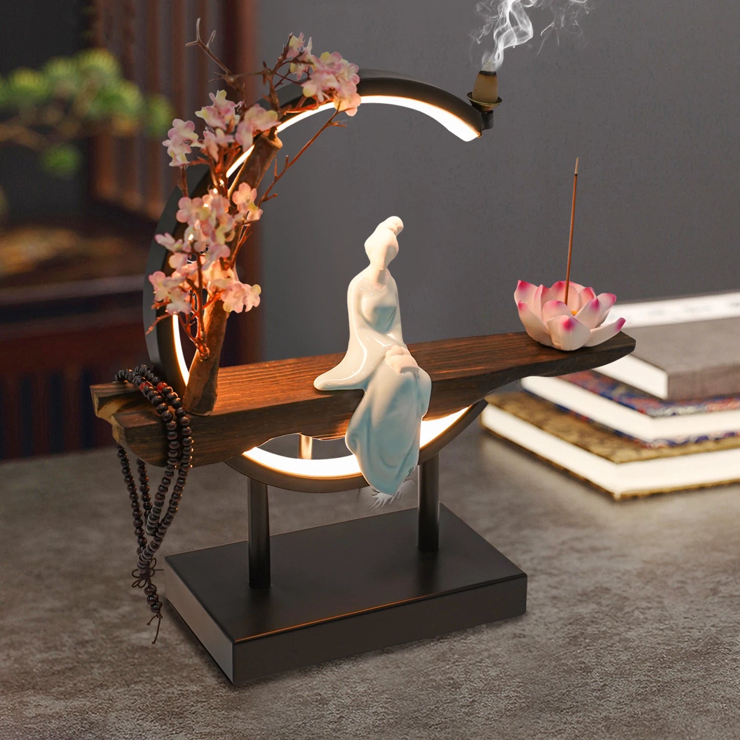 Zen Meditation Incense Burner Set with Unique Smoke Tabletop Decoration for Living Rooms, Tea Rooms