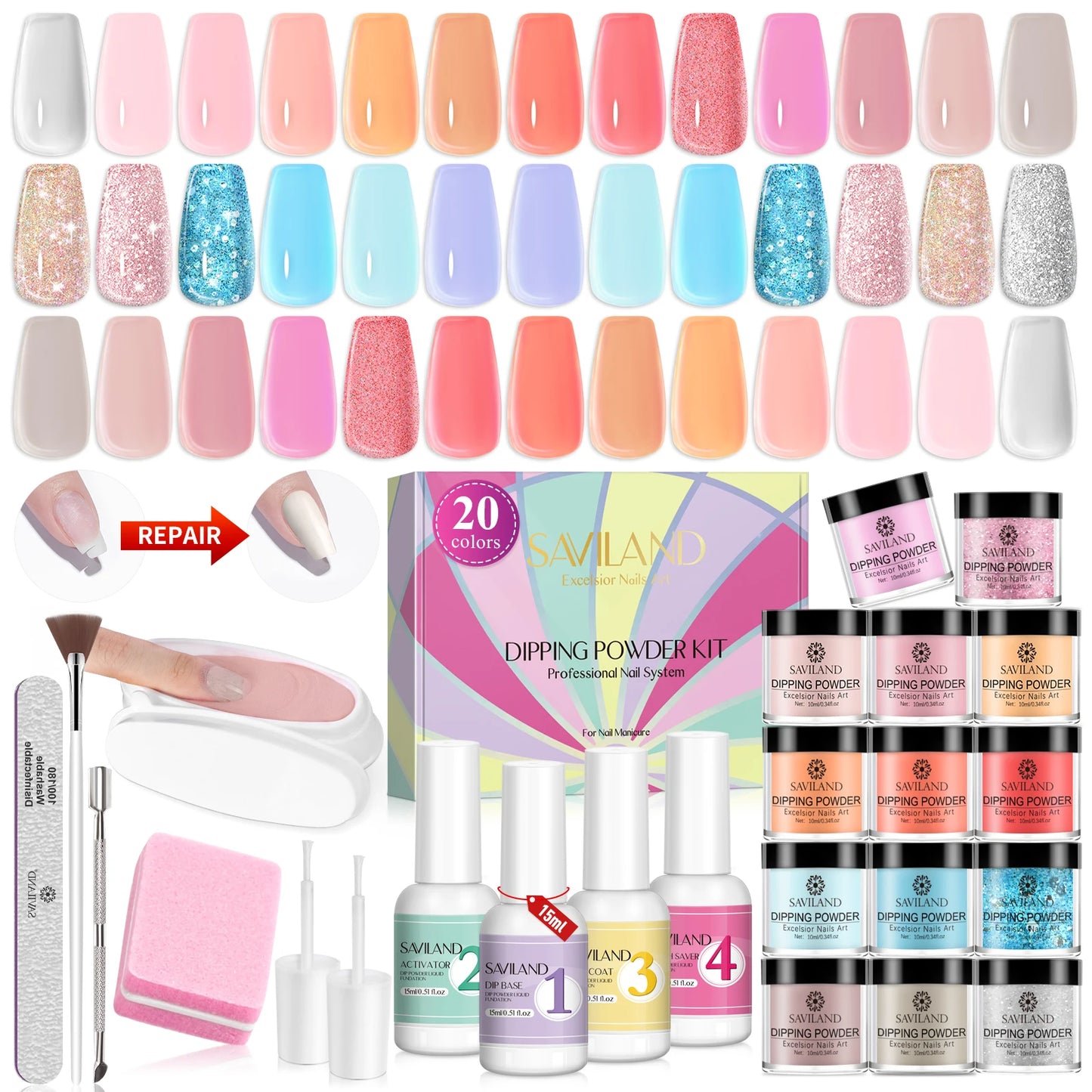 31PCS Dipping Nail Powder Kit Nail Dip Powder Liquid Set Nail Repair Nail Art