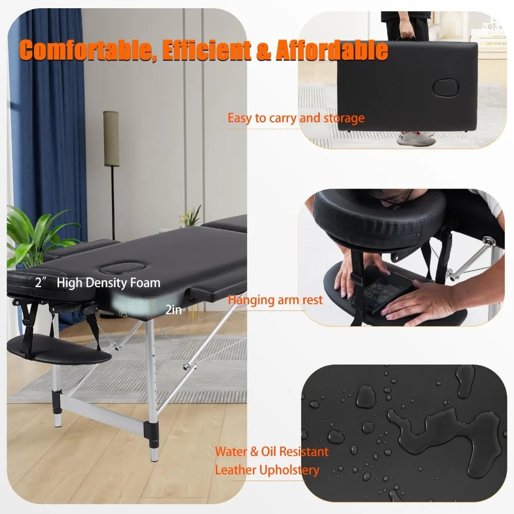 84-Inch Adjustable Portable Massage Table with Neck Stretcher for Massage, Beauty, and Tattoo Services