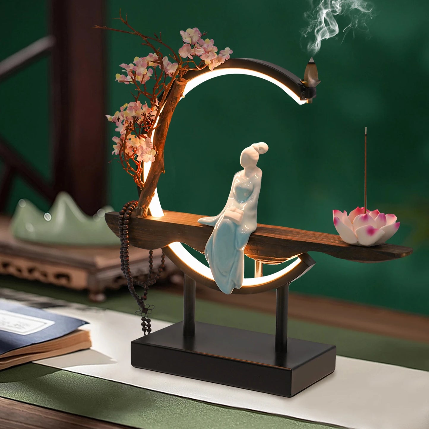 Zen Meditation Incense Burner Set with Unique Smoke Tabletop Decoration for Living Rooms, Tea Rooms