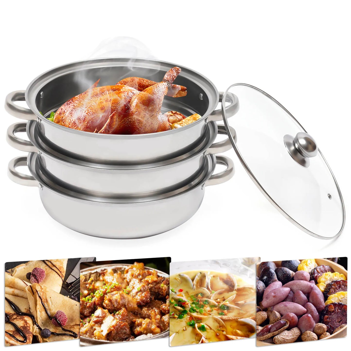 Stainless Steel Steamer 28cm Overlapping Steaming Pot Cookware