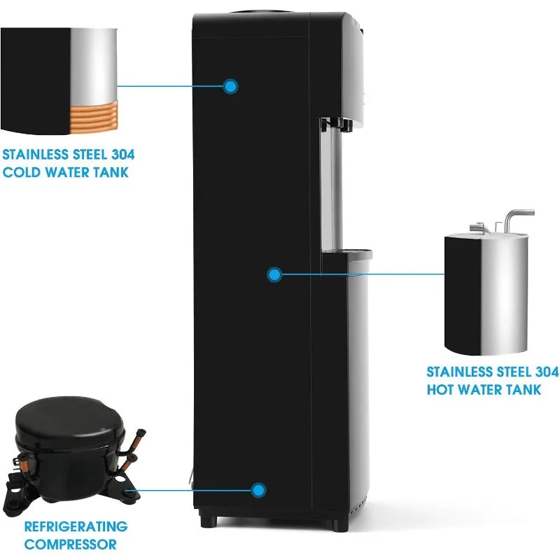 Water Coolers 5 Gallon Top Load,Hot/Cold Water Cooler Dispenser, Energy Saving Freestanding w Safety Lock