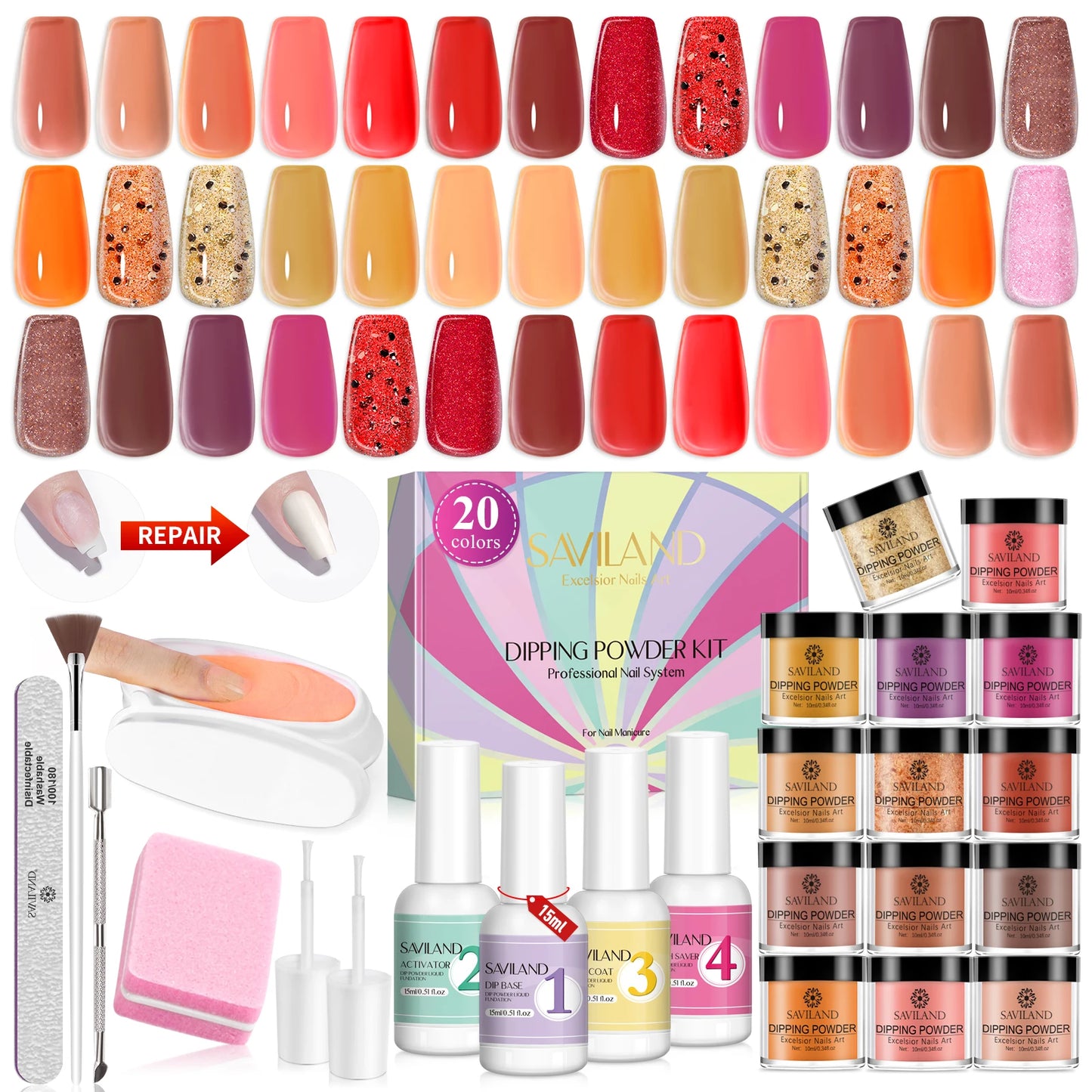 31PCS Dipping Nail Powder Kit Nail Dip Powder Liquid Set Nail Repair Nail Art
