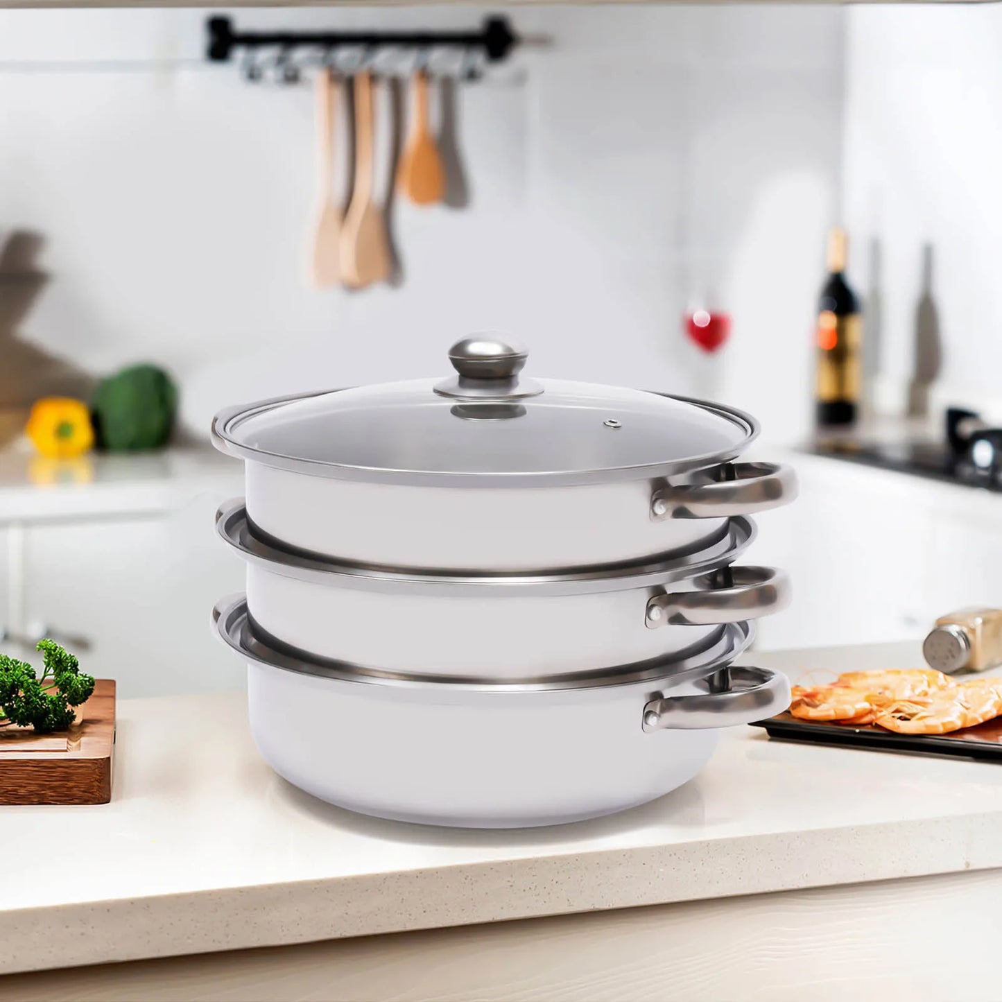 Stainless Steel Steamer 28cm Overlapping Steaming Pot Cookware