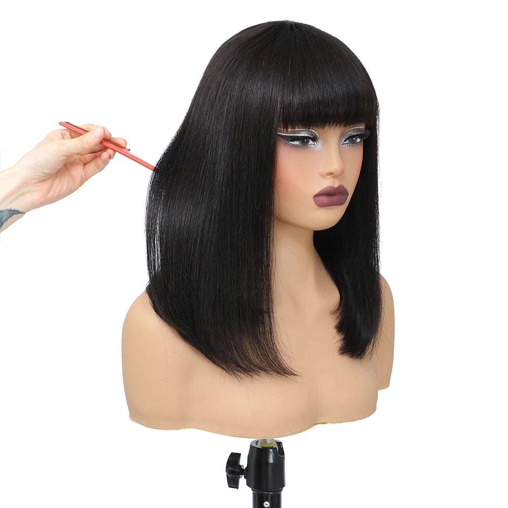 Short Bob Wig with Bangs Straight Human Hair Bob Wig For Women