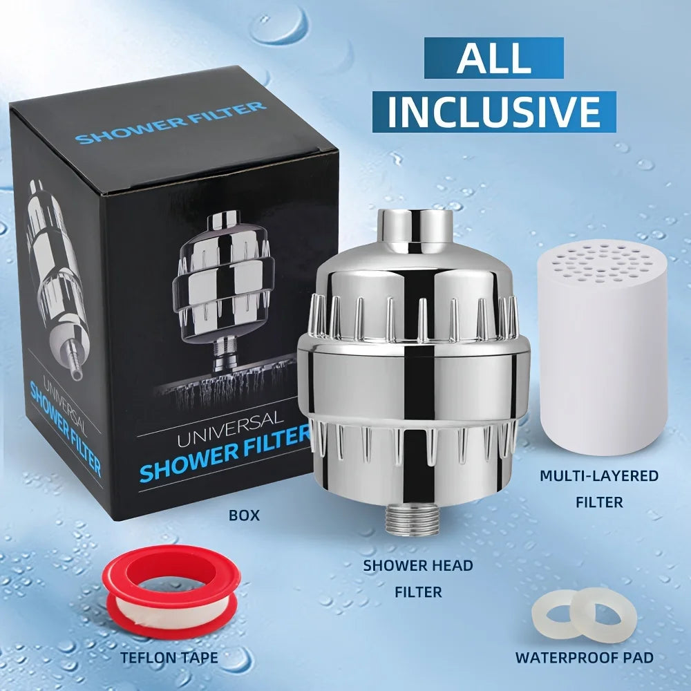Shower Water Filter with 2 Replaceable Filter Cartridges for Hard Water