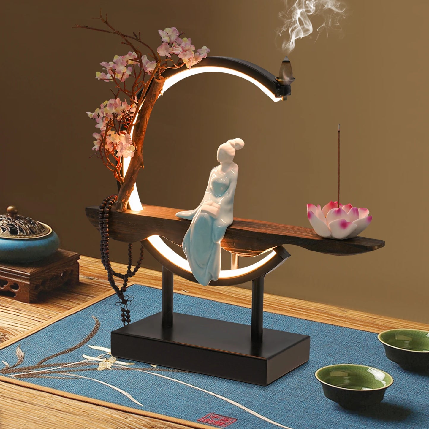Zen Meditation Incense Burner Set with Unique Smoke Tabletop Decoration for Living Rooms, Tea Rooms