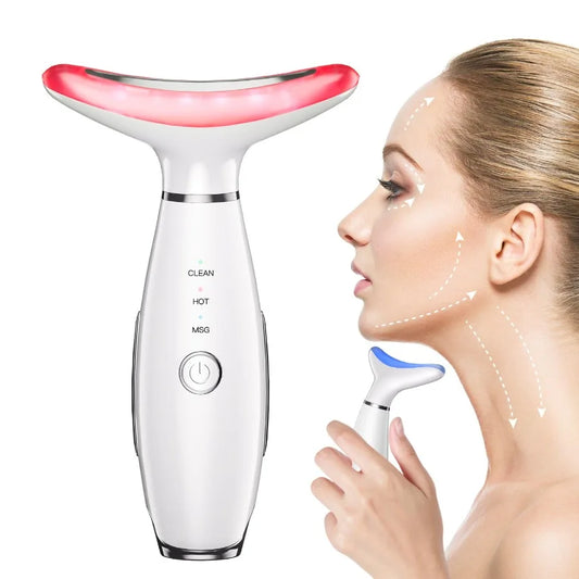 Neck Face Beauty Device Skin Care Face Massage 3 in 1 Facial Massager Sculpting Tool with Thermals Vibration White