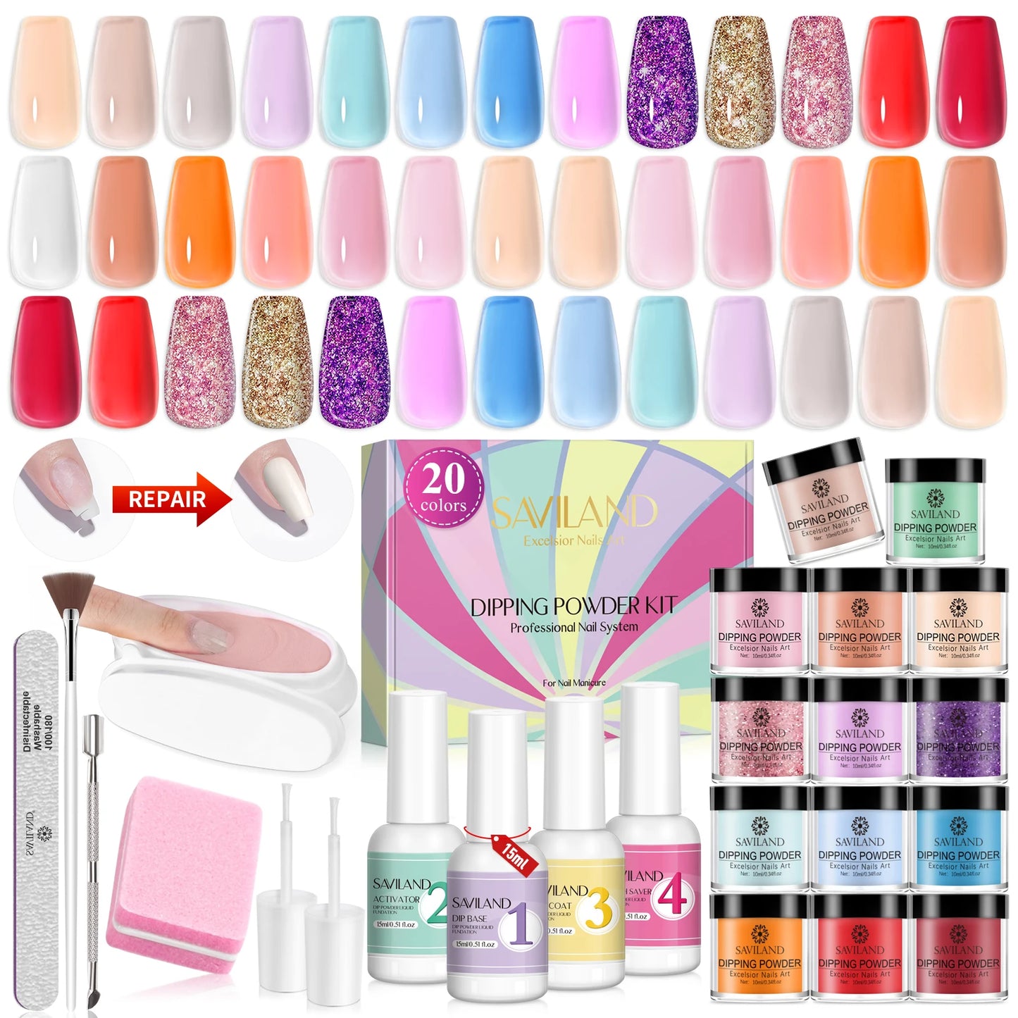 31PCS Dipping Nail Powder Kit Nail Dip Powder Liquid Set Nail Repair Nail Art