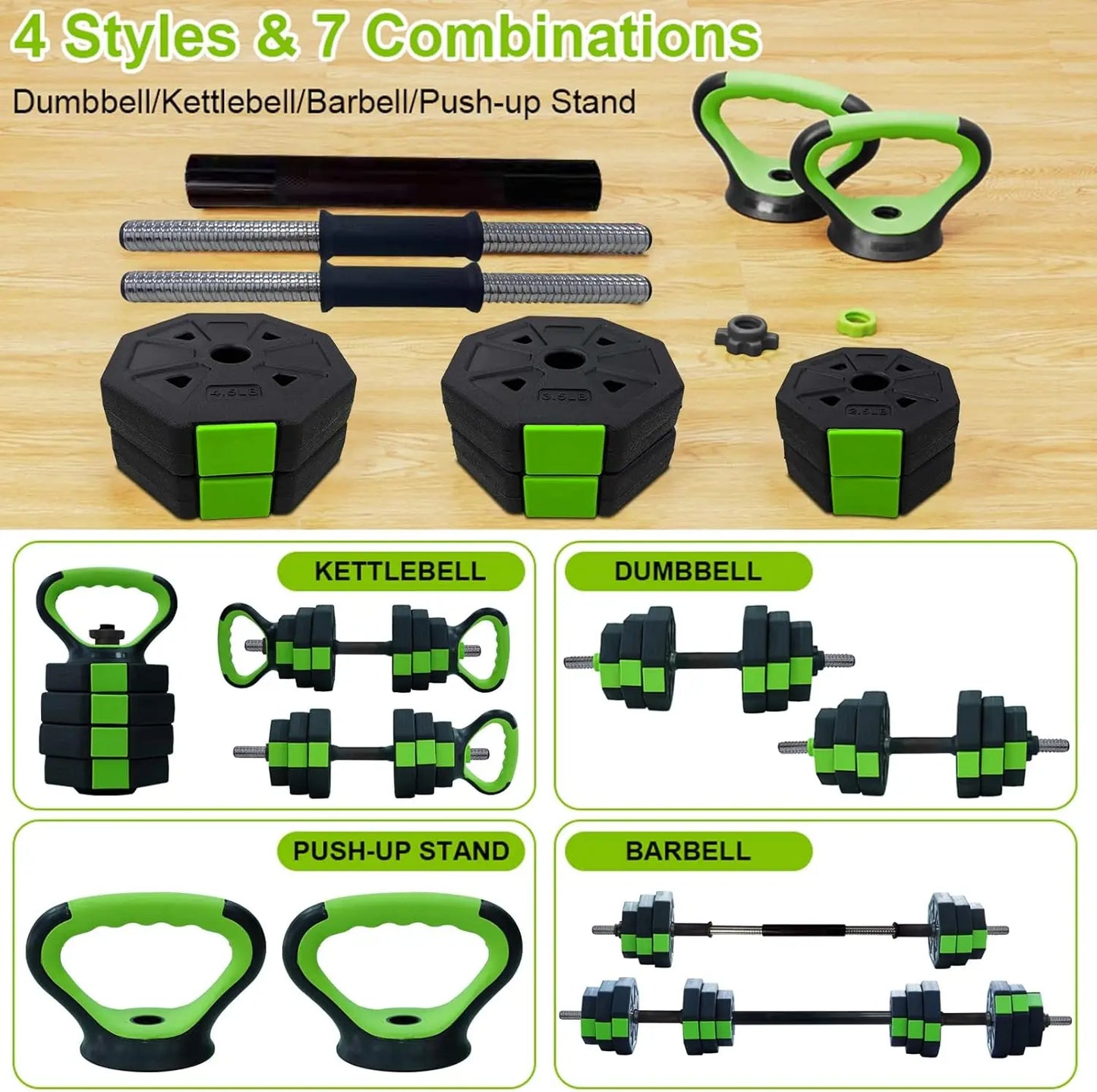 4 in 1 Adjustable Dumbbell Set,44lbs Weight Set with Iron Handle